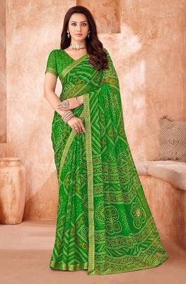 light green chiffon bandhani geometric printed saree with blouse  1
