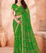 light green chiffon bandhani geometric printed saree with blouse 