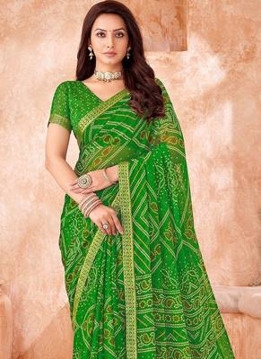 light green chiffon bandhani geometric printed saree with blouse  2