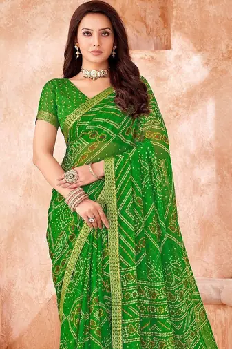 light green chiffon bandhani geometric printed saree with blouse 