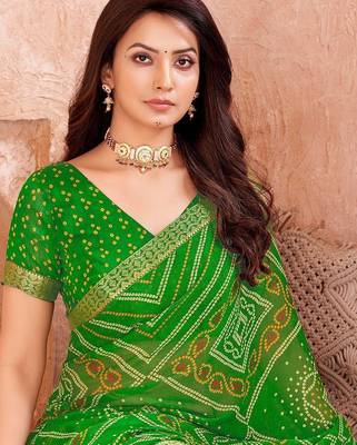 light green chiffon bandhani geometric printed saree with blouse  3