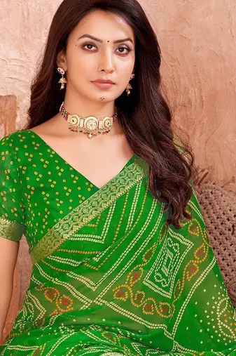 light green chiffon bandhani geometric printed saree with blouse 