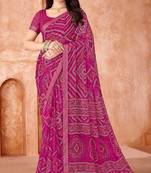 magenta chiffon bandhani geometric printed saree with blouse 