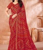 red chiffon bandhani geometric printed saree with blouse 