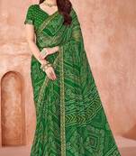 green chiffon bandhani geometric printed saree with blouse 