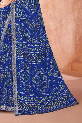 blue chiffon bandhani geometric printed saree with blouse 