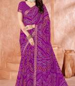 purple chiffon bandhani geometric printed saree with blouse 