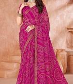 pink chiffon bandhani geometric printed saree with blouse 