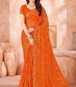 orange chiffon bandhani geometric printed saree with blouse 