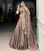 lavender Fendi Silk Sequins Thread Embroidered Belt Lehenga Choli