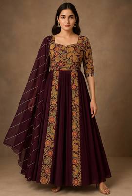 Purple embroidered suit with dupatta 1