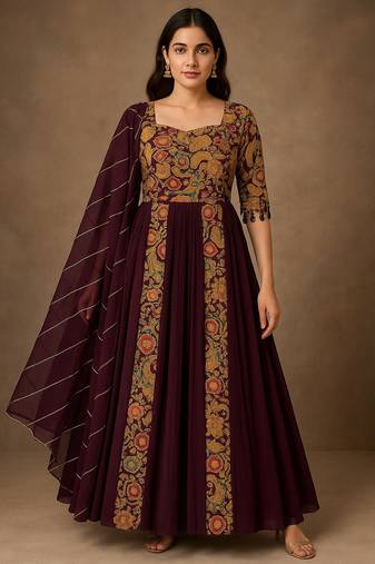 Purple embroidered suit with dupatta