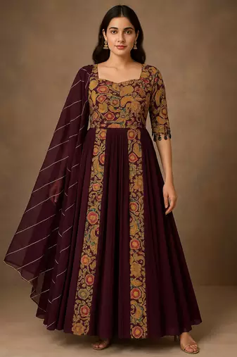 Purple embroidered suit with dupatta