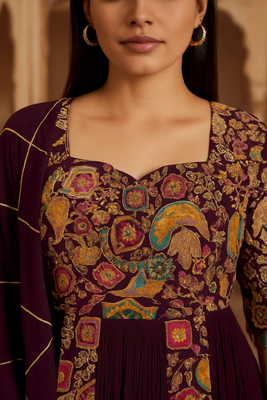 Purple embroidered suit with dupatta 2