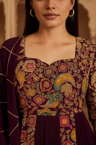 Purple embroidered suit with dupatta