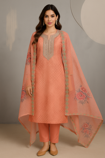 Soft organza pink suit set
