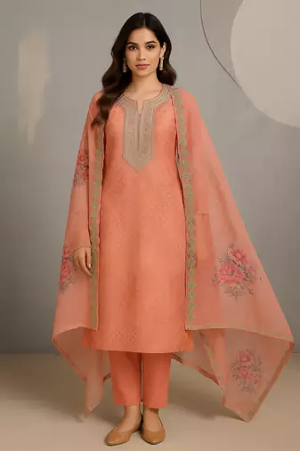 Soft organza pink suit set