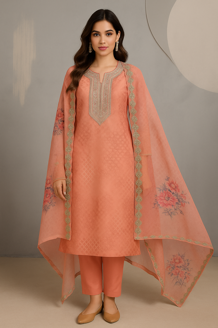 Soft organza pink suit set