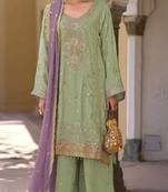 Light green embroidered chinon semi-stitched palazzo style salwar suit