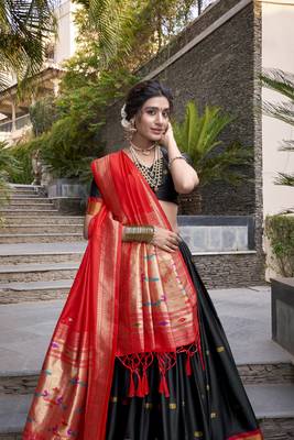 black Paithani Jacquard Silk Lehenga Choli with Weaving Zari Tassel Dupatta 3
