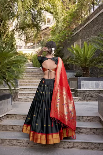 black Paithani Jacquard Silk Lehenga Choli with Weaving Zari Tassel Dupatta