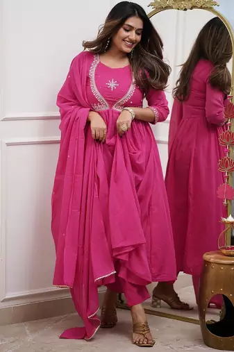 Pink embroidered kurta pant set