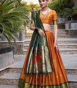 orange Paithani Jacquard Silk Lehenga Choli with Weaving Zari Tassel Dupatta