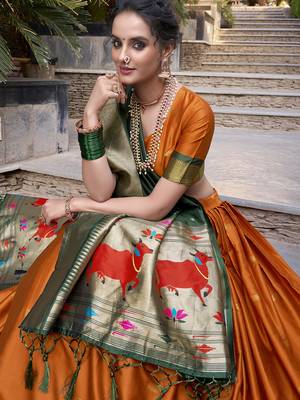 orange Paithani Jacquard Silk Lehenga Choli with Weaving Zari Tassel Dupatta 3