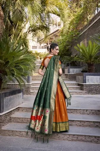 orange Paithani Jacquard Silk Lehenga Choli with Weaving Zari Tassel Dupatta