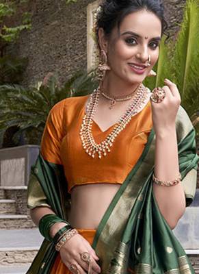 orange Paithani Jacquard Silk Lehenga Choli with Weaving Zari Tassel Dupatta 5