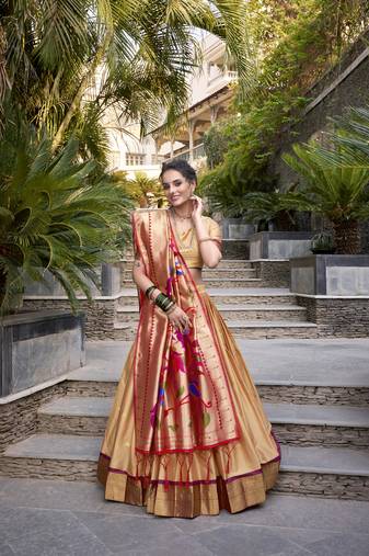 chikoo Paithani Jacquard Silk Lehenga Choli with Weaving Zari Tassel Dupatta