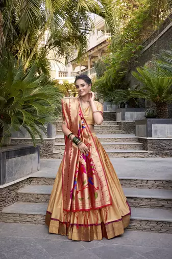 chikoo Paithani Jacquard Silk Lehenga Choli with Weaving Zari Tassel Dupatta