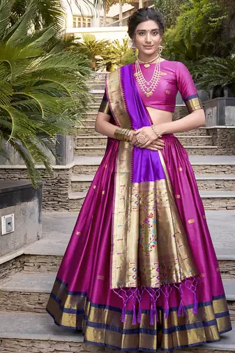 pink Paithani Jacquard Silk Lehenga Choli with Weaving Zari & Tassel Dupatta
