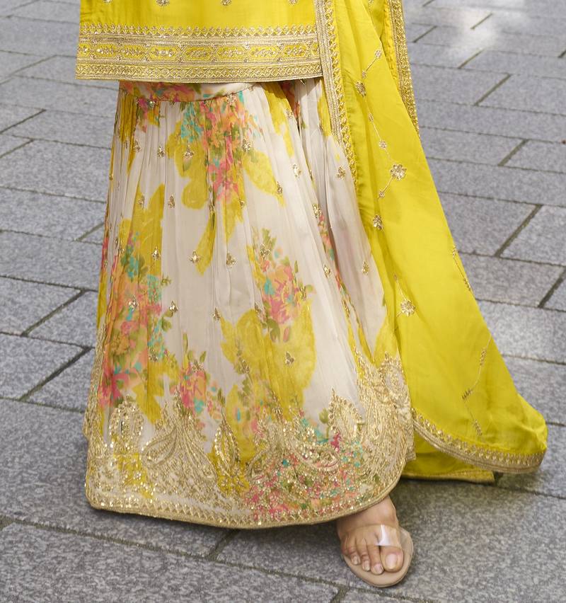 LIME YELLOW CHINON SHARAR SUIT