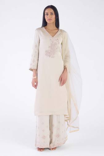 Grey embroidered organza sharara