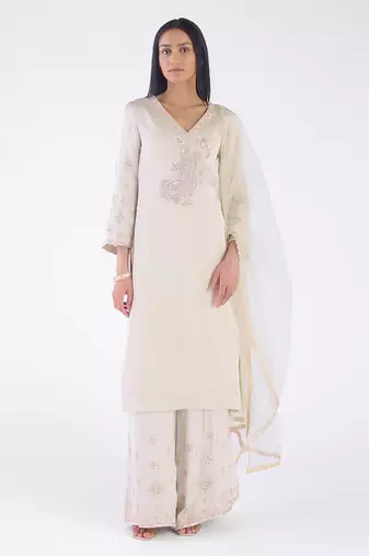 Grey embroidered organza sharara