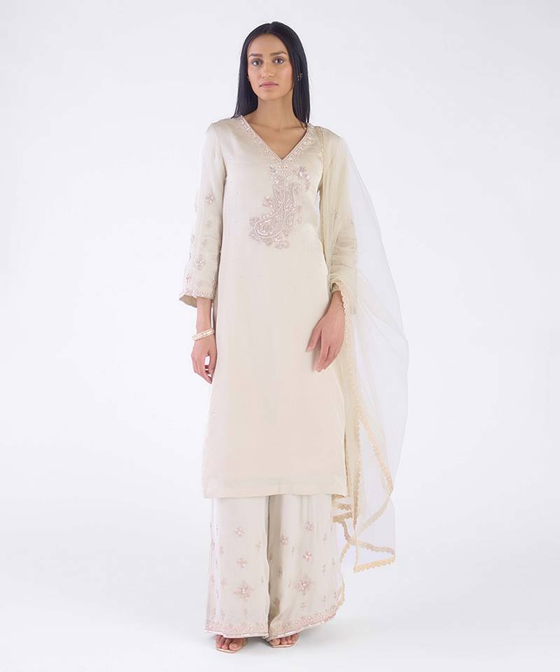 Grey embroidered organza sharara