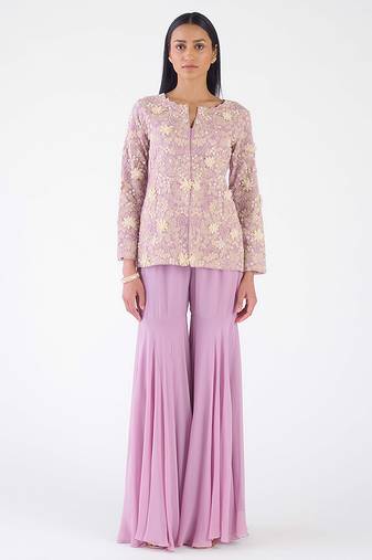 Mauve embroidered georgette co ord set