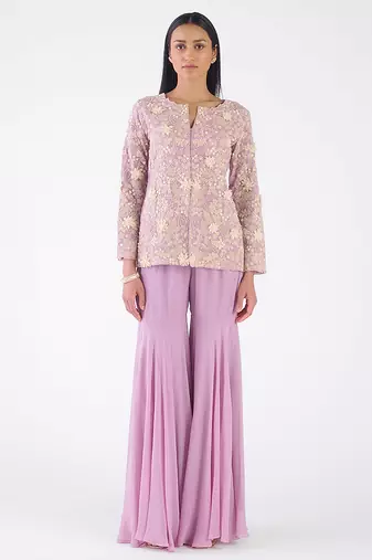 Mauve embroidered georgette co ord set