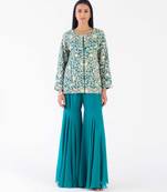 Green embroidered georgette co ord set