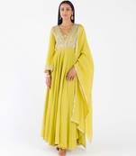 Lime embroidered chanderi anarkali