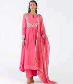 Rani-pink embroidered chanderi anarkali