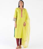 Lime embroidered chanderi kurta set