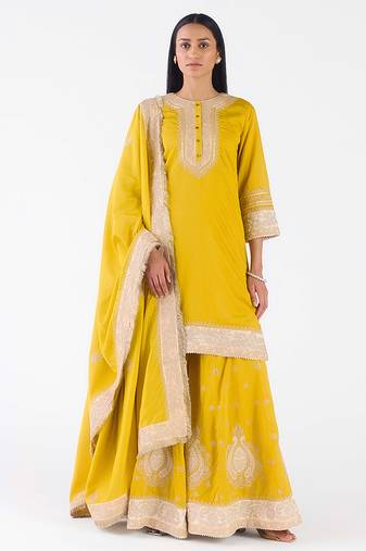 Yellow embroidered chanderi sharara