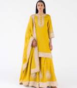 Yellow embroidered chanderi sharara