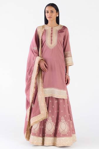 Onion-pink embroidered chanderi sharara