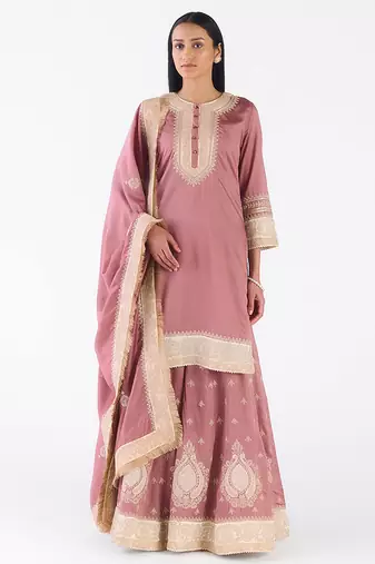 Onion-pink embroidered chanderi sharara