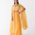 Yellow embroidered chiffon cape set