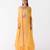 Yellow embroidered chiffon cape set