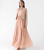 Rose-gold embroidered raw silk anarkali